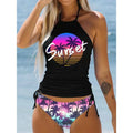 Sexy Solid Print Tankini Set Tied Halter Bikini Swimsuit | SAMAG