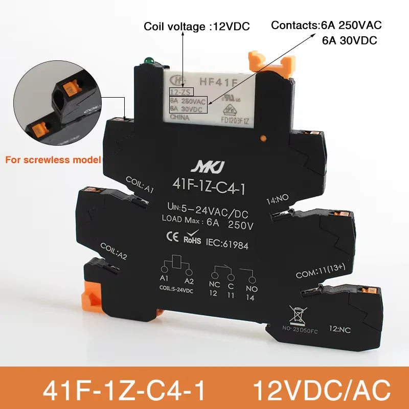 Din Rail Slim Relay Module 41F - 1Z - C4 - 1 Integrated PCB Mount Power With Holder 12V 24V ACDC 220V - Visuel 23 | SAMAG