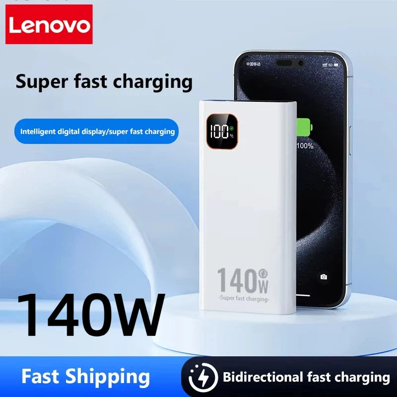 Lenovo 140W 500000mAh Ultra Capacity Power Bank Super Fast Charging CCC Portable Battery Charger For IPhone Samsung 2026 New
