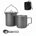 Titanium Camping Cookware Set with Folding Mug (420ml/750ml) and 750ml Pot, Lightweight Portable Outdoor Kit for Hiking Backpack