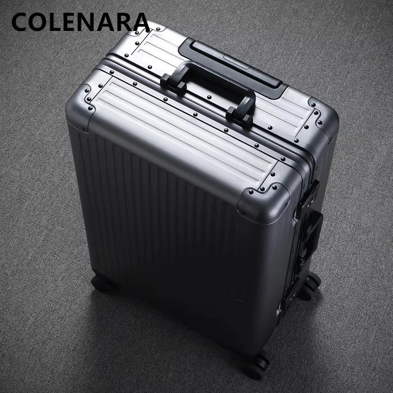 COLENARA High-quality Suitcase 20 Inches All Aluminum Magnesium Alloy Boarding Box 24" Men's Business Trolley Case Luggage