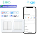 BSEED WIFI Light Switch 1/2/3/4Gang 2Way Smart Click Button Switch Glass Panel White LED Indicator Tuya Smart Life Alexa Control