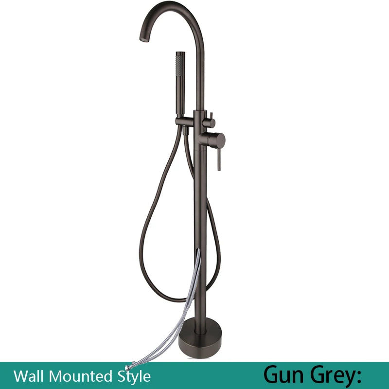 KEMAIDI Golden Plated Bathtub Filler Shower Roman Tub Faucet Set Free Standing Black Bath Shower Systerm Round Spout Mixer Tap