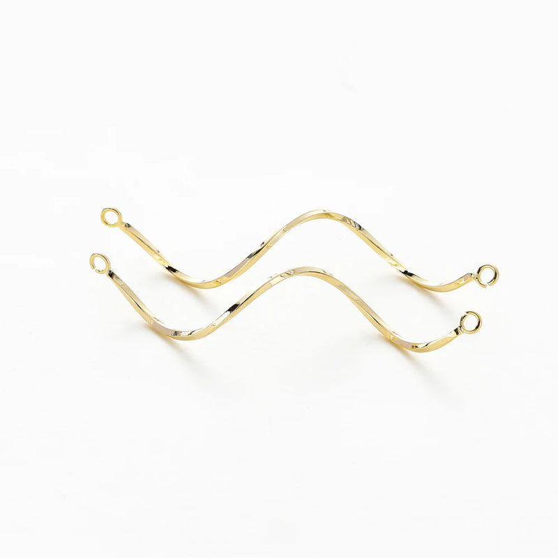 10Pcs 14K/18K Gold Color Plated Brass S-shaped Double Hanging Long Curved Band Charms Pendants for DIY Earring Accessories