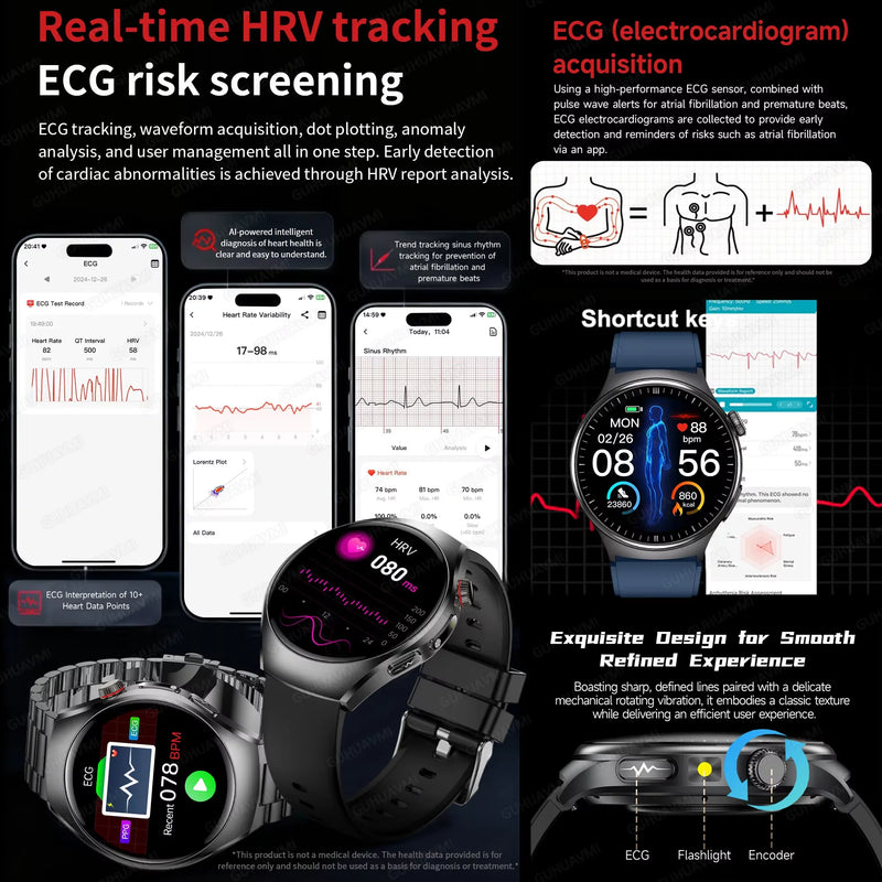 2026 New Health Sport ECG AI Diagnosis Smart Watches Men Heart Rate Blood Pressure IP68 Waterproof Smartwatches For Men Women