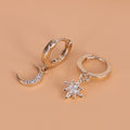 VENTFILLE 925 Sterling Silver CZ Star Moon Asymmetric Hoop Earrings for Women Girls Gold Silver Color Party Jewelry Gifts