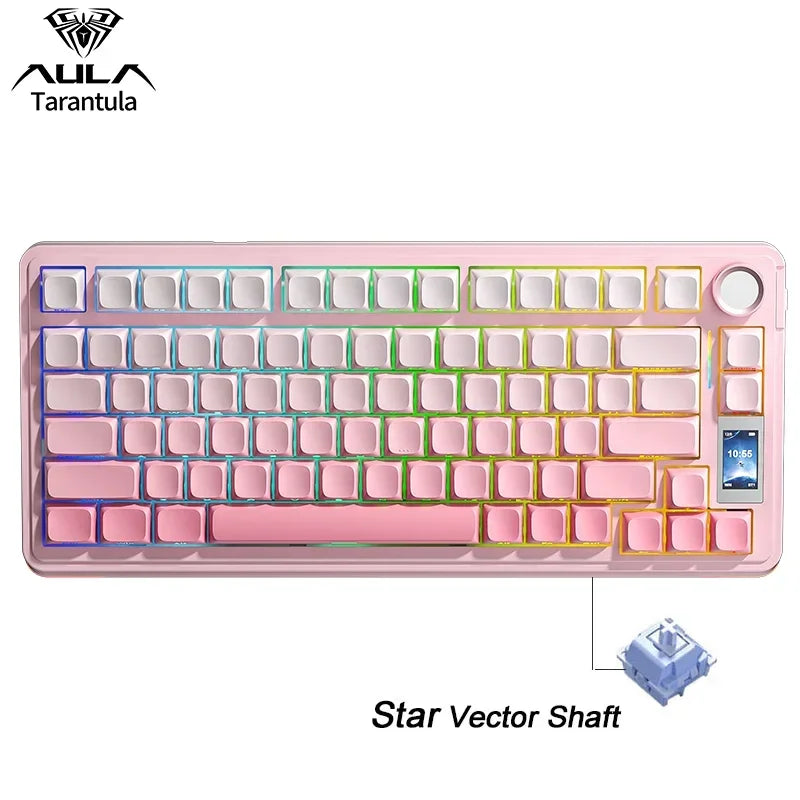 AULA S75 Pro Gaming Mechanical Keyboard 75% Hot Swappable RGB Backlit 4000mAh PBT Keycaps Wireless Keyboard with LED Screen Knob