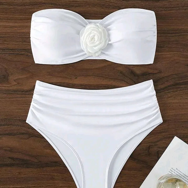 XS - XL 3D Flower Female Bandeau Swimsuit High Waist | SAMAG