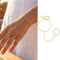 Bohemian Bead Slave Bracelet, 18K Gold Plated Stainless Steel, Waterproof Hand Chain Finger Ring Bracelet Jewelry for Women