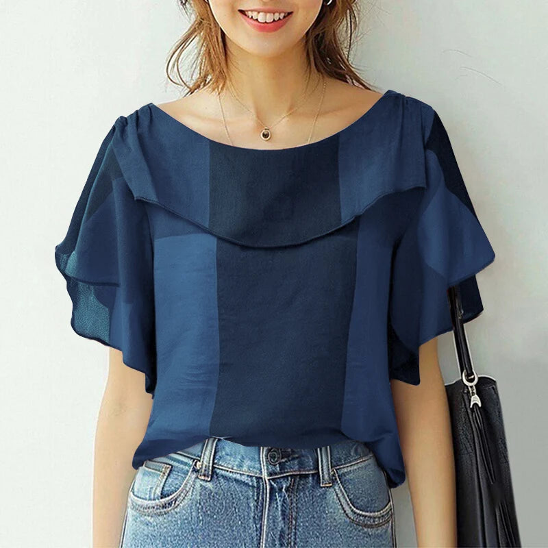 ZANZEA Summer Women Chiffon Blouse Elegant Ruffle Short - View 19 | SAMAG