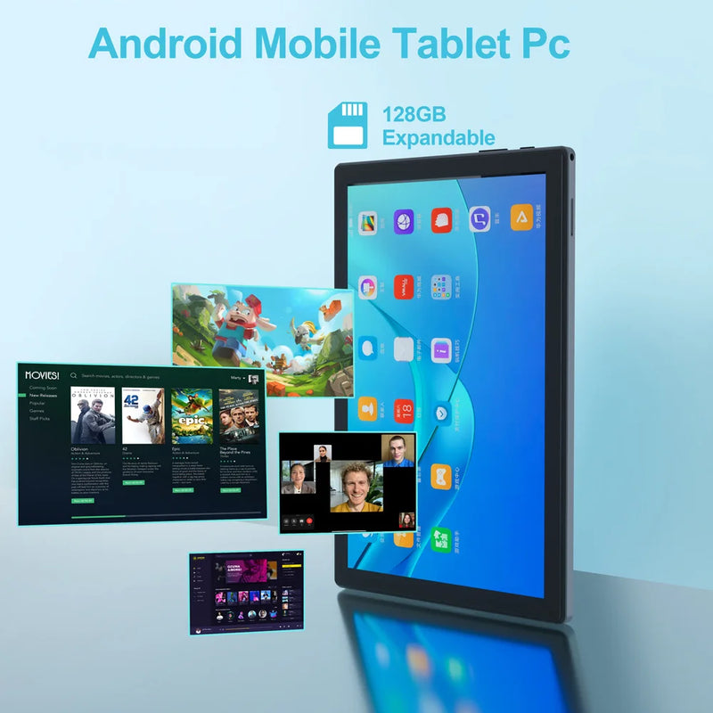 10.1-inch Octa Core Tablets 4GB+64GB ROM Google Play Dual SIM Phone Call, WiFi, Bluetooth, 6000mAh Battery, with Protective case