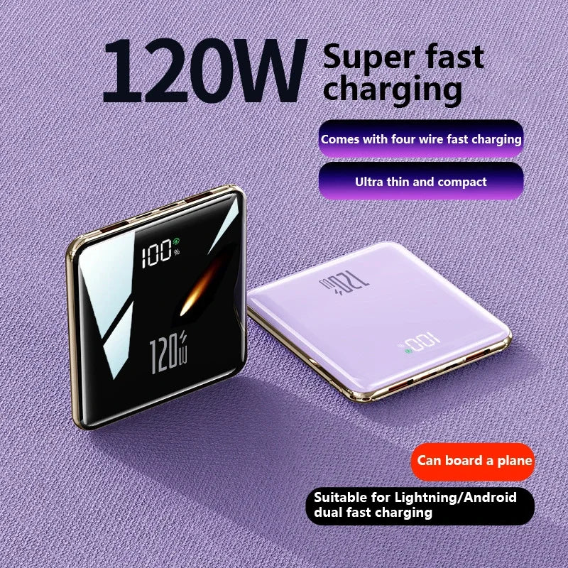 Lenovo New 500000mAh Mini Power Bank Built-in 4 Cables Large Capacity Super Fast Charging External Battery for IPhone Samsung