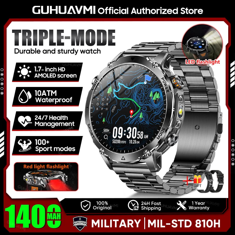 TANK Ultra 1400mAh Battery Military Smart Watch 10ATM Waterproof Heart Rate Tactical LED Flashlight Men - Visuel 9 | SAMAG