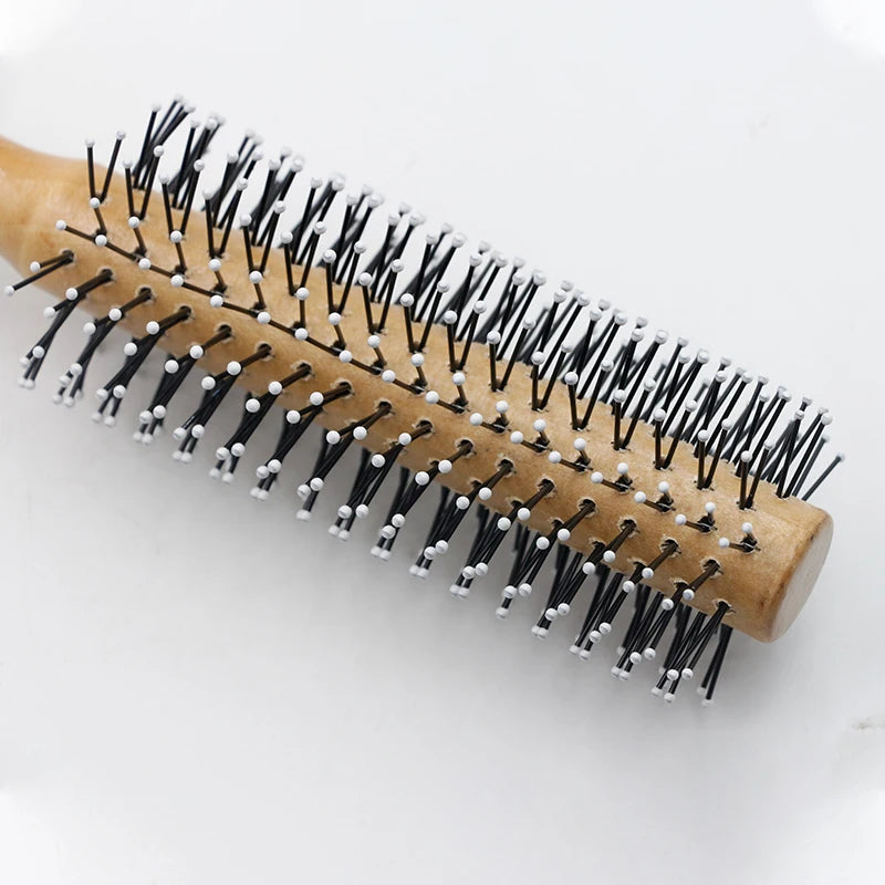 1Pcs Wood Handle Round Rolling Brush Straight Twill Hair Comb Boar Bristle Round Barrel Hair Curling Brush Hairdressing Tool