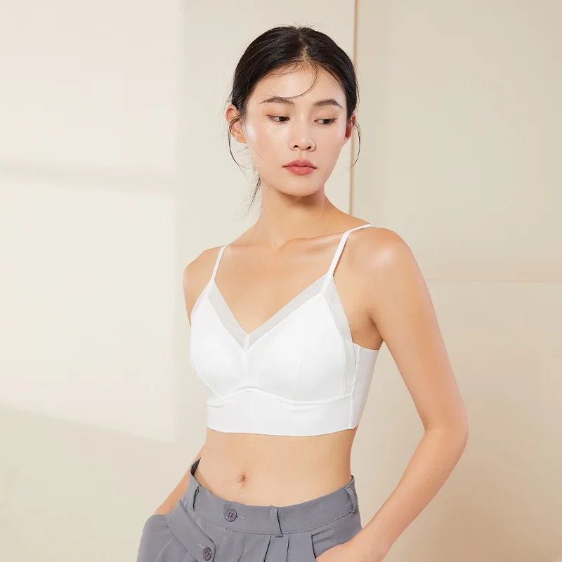 New Women's Seamless Mulberry Silk Bralette, Wire-Free Nude Feel Bra Camisole
