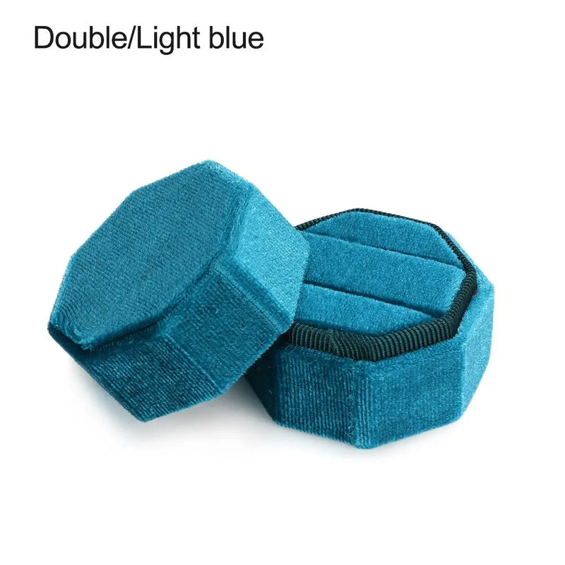 Hexagon Shape Velvet Jewelry Box Double Ring Storage Box Woman Gift Earrings Package Case Wedding Ring Display Packaging Box