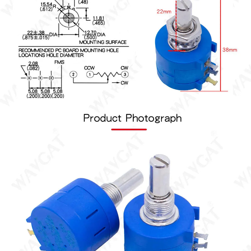 WAVGAT 3590S Multiturn Potentiometer 500 1K 2K 5K 10K 20K 50K 100K ohm Potentiometer Adjustable Resistor 3590 102 202 502 103