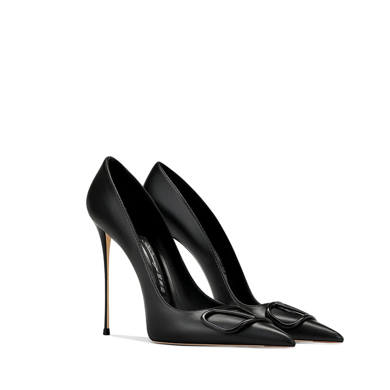 Leather Black Fashion Stiletto High Heels Women's 2025 New Pointed Shallow Mouth Single Shoes