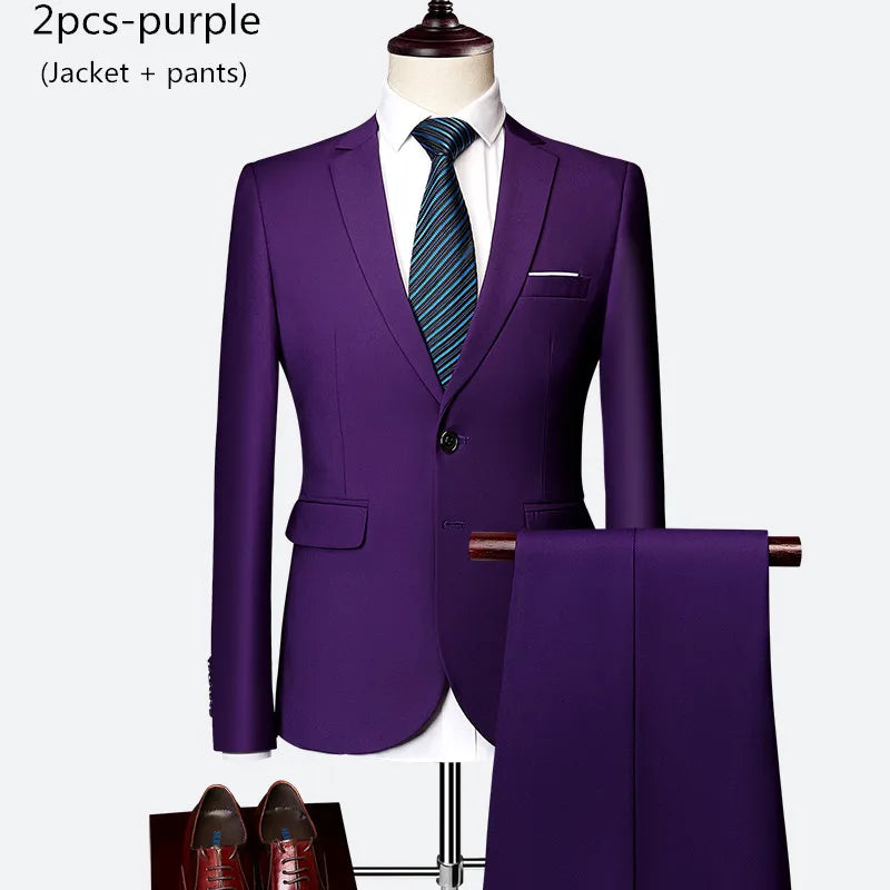 Luxury 3 piece men's wedding suit fashion men's slim solid color business office suit sets large size men Blazer+ pants + vest