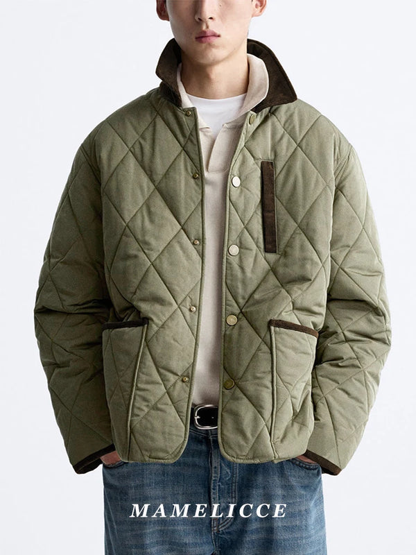 MAMELICCE Original design Stitching contrast turn down collar jacket simple loose cotton jackets tops