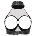 Lingerie Sexy Set Women Wetlook Patent Leather Wire-free Open Cup Sexy Bra with Ruffle Built-in Thongs Garter Belt Mini Skirts