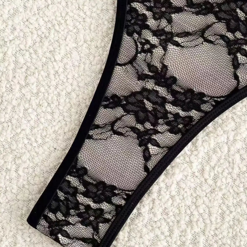 Sexy black lace print halter tie bikinis sets two pieces | SAMAG