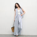 SENTUBILA Office 2 Piece Pant Set 2026 Women Linen Blend Summer Suit V Neck Waistcoat Wide Leg Baggy Pant Print Scarf 162ZA5663Z