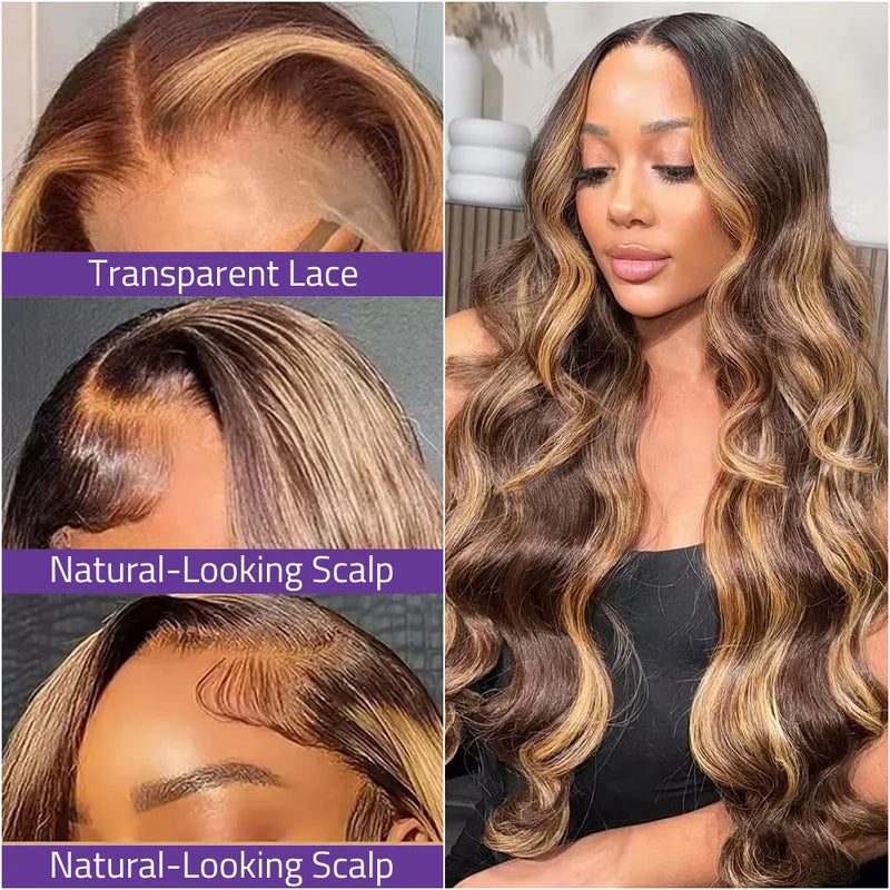 P4/27 Body Wave Highlight Lace Wigs Pre-plucked Human Hair 13X6 HD Lace Frontal Wigs 220 Density 13x4 Transparent Front Lace Wig