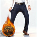 Winter Fleece Warm Business Formal Pants Men Classic Work Office Grey Elastic Waist Suit Thicked Thermal Trousers Plus