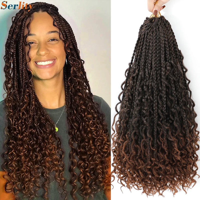 Goddess Bohemian Box Braids Crochet Hair Pre looped 18 14 Inch Boho Box Braids Soft Synthetic Braiding Hair for Black Women Kids
