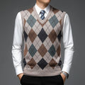 New Autum Fashion Designer Brand Argyle Pullover Diamond Sweater V Neck Knit Vest Men 6% Wool Sleeveless Casual Men Clothing
