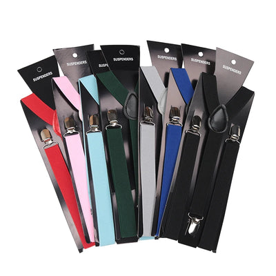 Unisex Elastic Leather Suspenders Braces Men Women Gift Black Blue Red Adjustable Straps for Wedding Suit Skirt | SAMAG