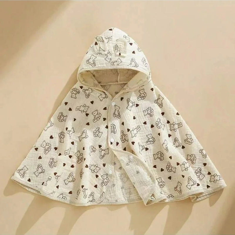 Baby gauze cape bath towel, soft and absorbent. Baby hooded cape, cartoon style bathrobe, children's bath towel.