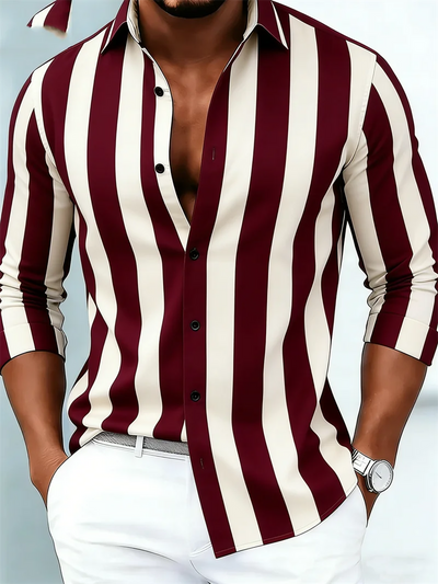 New Men's Long Sleeved Shirt Casual Fashion 3D Striped | SAMAG