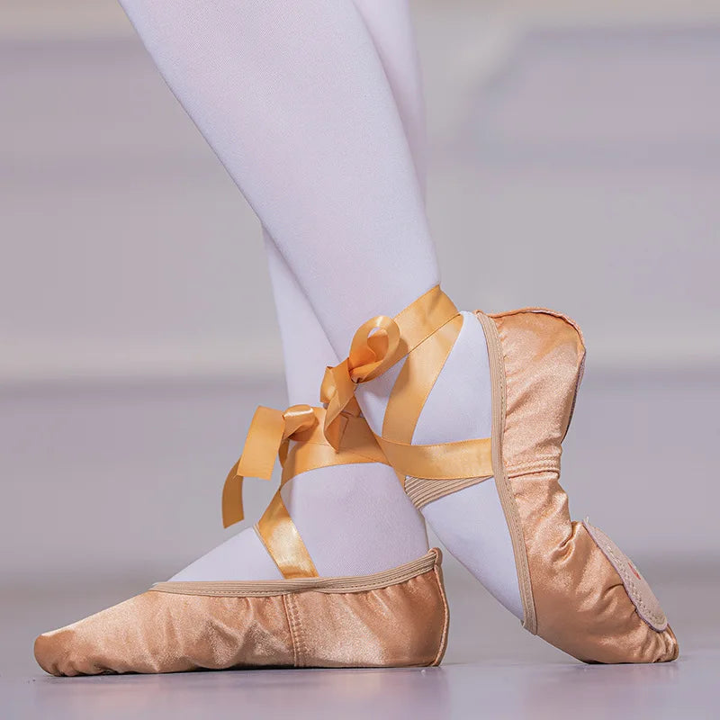 Satin Ribbon Ballet Shoes Soft Sole for Adults Kids Girls Women Yoga Belly Dance Practice Slippers Cat Claw Dance Shoes