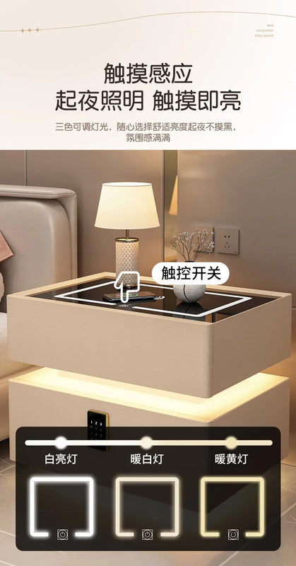 Modern Style Solid Wood Bedside Table with Wireless Charging Smart 2 Drawers Bedroom Nightstands with Lock 40/45/50cm