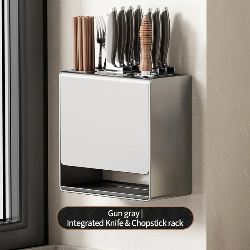 Countertop & Wall Mount Gray Kitchen Rack Integrated Knife Chopstick Dual Purpose Storage Holder - View 7 | SAMAG
