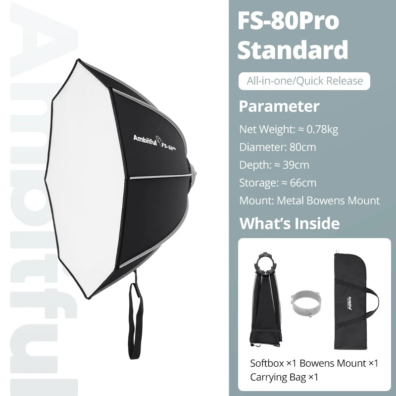 Ambitful FS 40/60/80 PRO Quick Release Softbox Standard Detachable Bowens Mount Octagon Softbox For Studio LED Video COB Ligh
