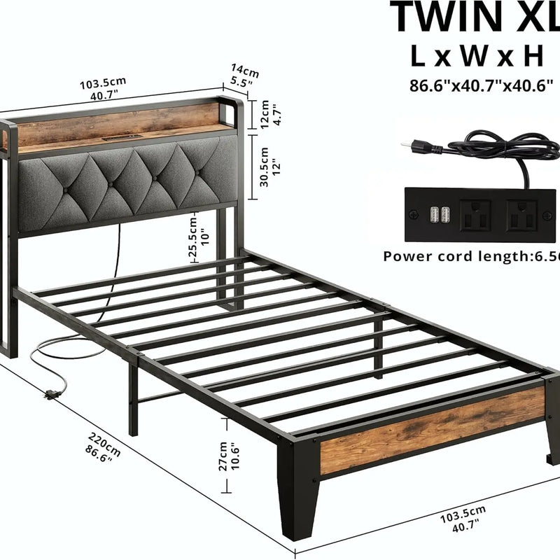 ANCTOR Twin/TwinXL/Full/Queen/King/CaliforniaKing Bed Frames, Storage Headboard with Outlets, No Noise, No Box Springs Needed