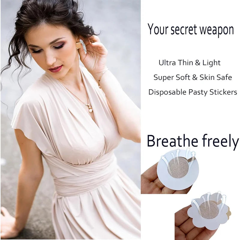 60pcs Breast Covers Disposable Nipple Breast Covers With Box Women Nipple Cover Breast Pasties Sticker Self-adhesive No Show Bra