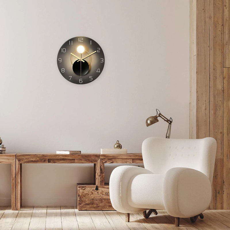 Wall Clock for Living Room Decor Kitchen Wall Clocks Battery Operated Round Glass Decorative Wall Clock Non Ticking