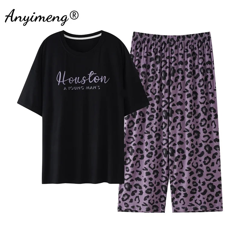 Plus Size Women's Capri Pants Pajamas Sets Polka Dot | SAMAG