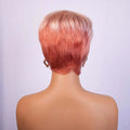 Pink Short Human Hair Wig Pixie Cut Wig with Bangs Remy Human Hair Machine Made Wigs for Black Women