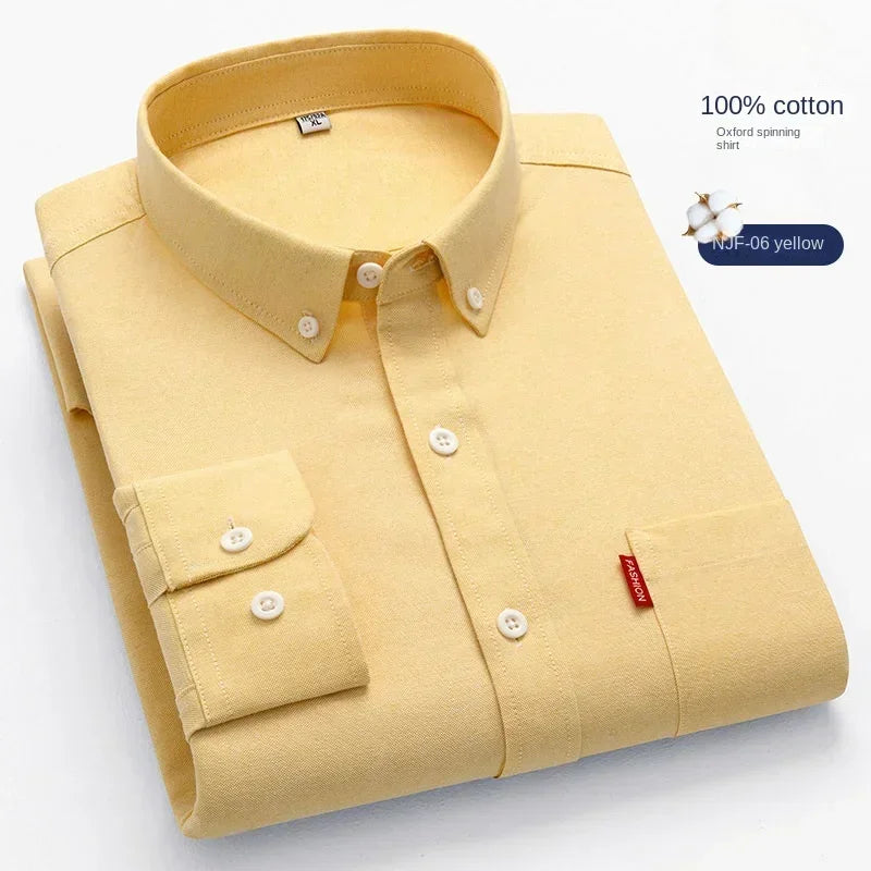 100% Pure Cotton Men's Solid Color Long Sleeve Shirt | SAMAG