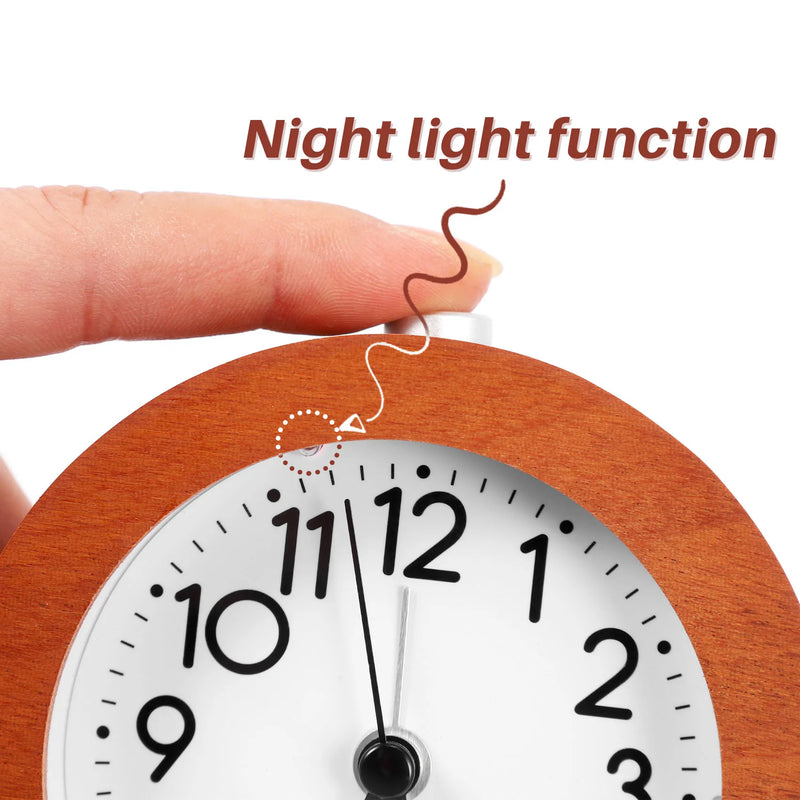 A19F-Alarm Clock Without Ticking Retro Wooden Alarm Clock With Dial Alarm Light Quiet Table Clock With Snooze Function