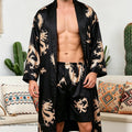 Men's Ice Silk Sleepwear Kimono Bathrobe Gown Long Robe Pajamas Two Piece Set Print Tiger Loose Casual Homewear Lounge Wear