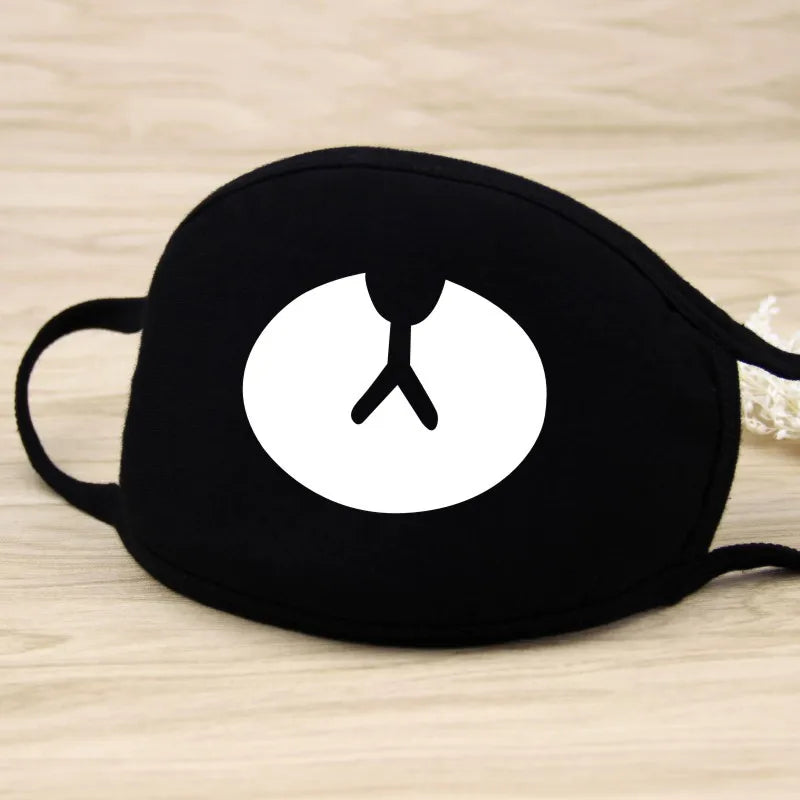 Black Face Mask Unisex Winter Warm Thickening Half Face Mouth Mask Cotton Cartoon Pattern Anti-Dust Anti- Respirator Kpop Mask