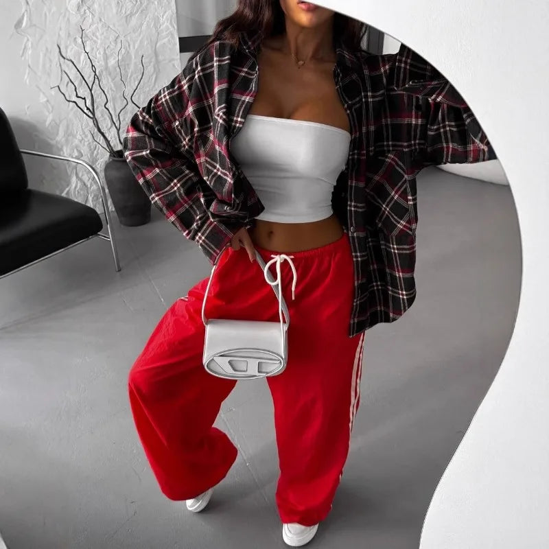 Women's Spring Blouse Jacket Shirt Checkered Short-sleeved Pocket Retro Luxurious Chic Trendy Minimalist Fashionable Comfortable