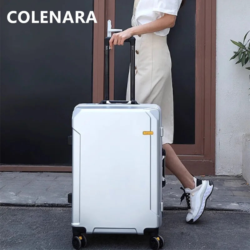 COLENARA Cabin Suitcase Men's Business Boarding Box Women's Aluminum Frame Trolley Case 20"22"24"26 Inch Large Capacity Luggage
