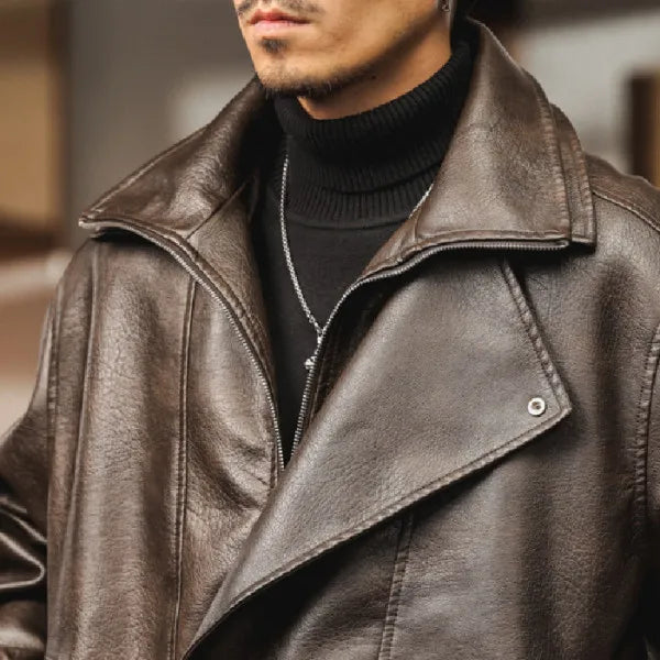Winter Faux Fur Liner Leather Bomber Jacket Men Streetwear Fashion Loose Thicken Leather Casual Vintage Motorcycle Jacket Coat
